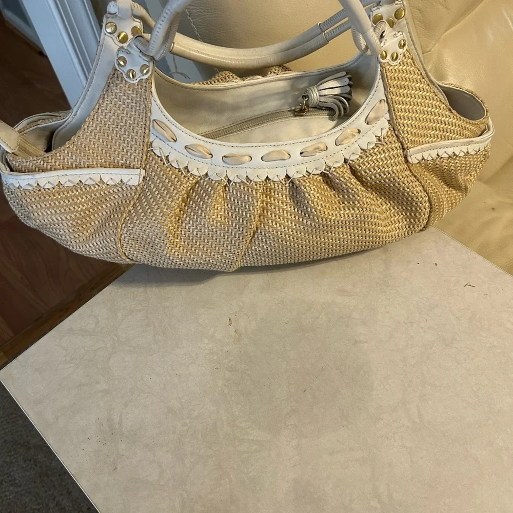 Cole Hann leather and rattan shoulder bag